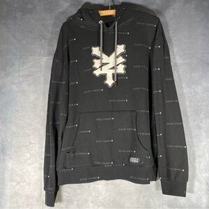 Zoo York Mens Vintage Hoodie XL Black Pullover All Over Print Skate Streetwear